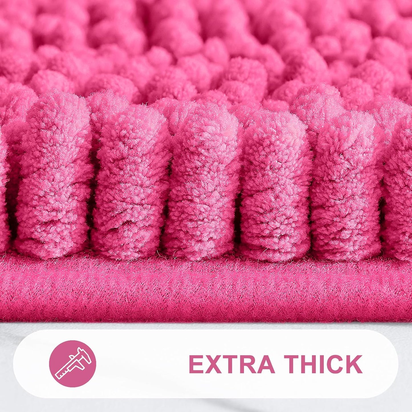 Grandaily Chenille Striped Bathroom Rugs 30x20, Extra Thick and Absorbent Bath Mats, Non-Slip Soft Plush Shaggy Shower Carpet, Machine Wash Dry, Bath Rug for Bathroom, (Medium, Hot Pink)