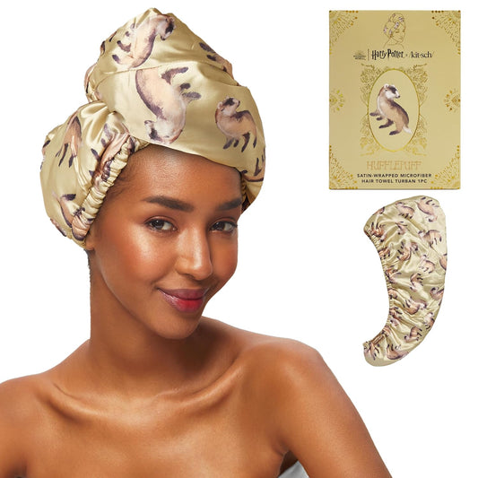 Kitsch Harry Potter x Satin Microfiber Hair Towel Wrap for Women - Super Absorbent, Quick Dry, Anti-Frizz, for Long & Short Hairs, Turbans for Women, Hair Wrap - Hufflepuff