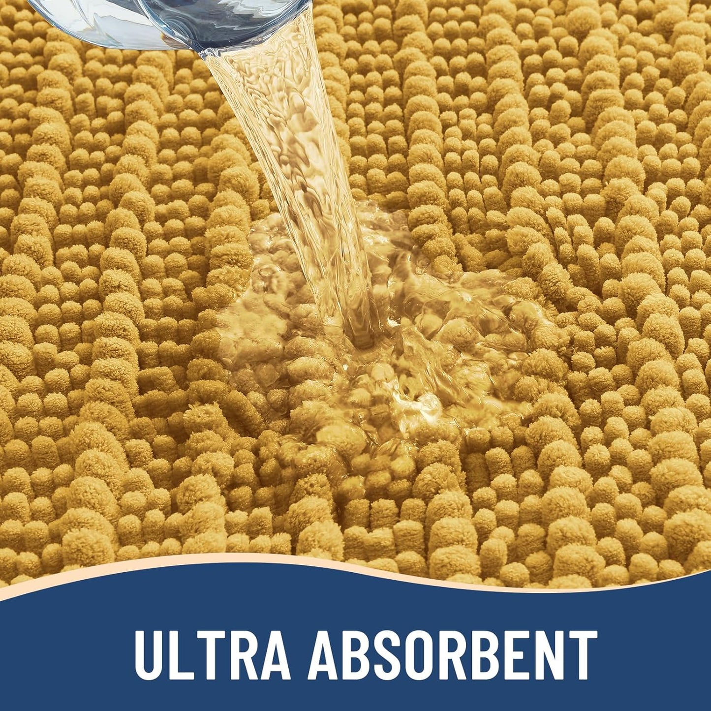 Arotive Luxury Chenille Bathroom Rug Mat, Extra Soft Thick Absorbent Shaggy Bath Rugs, Non-Slip Machine Wash Dry, Plush Bath Mats for Bathroom, Shower and Tub, 24x16, Golden Yellow