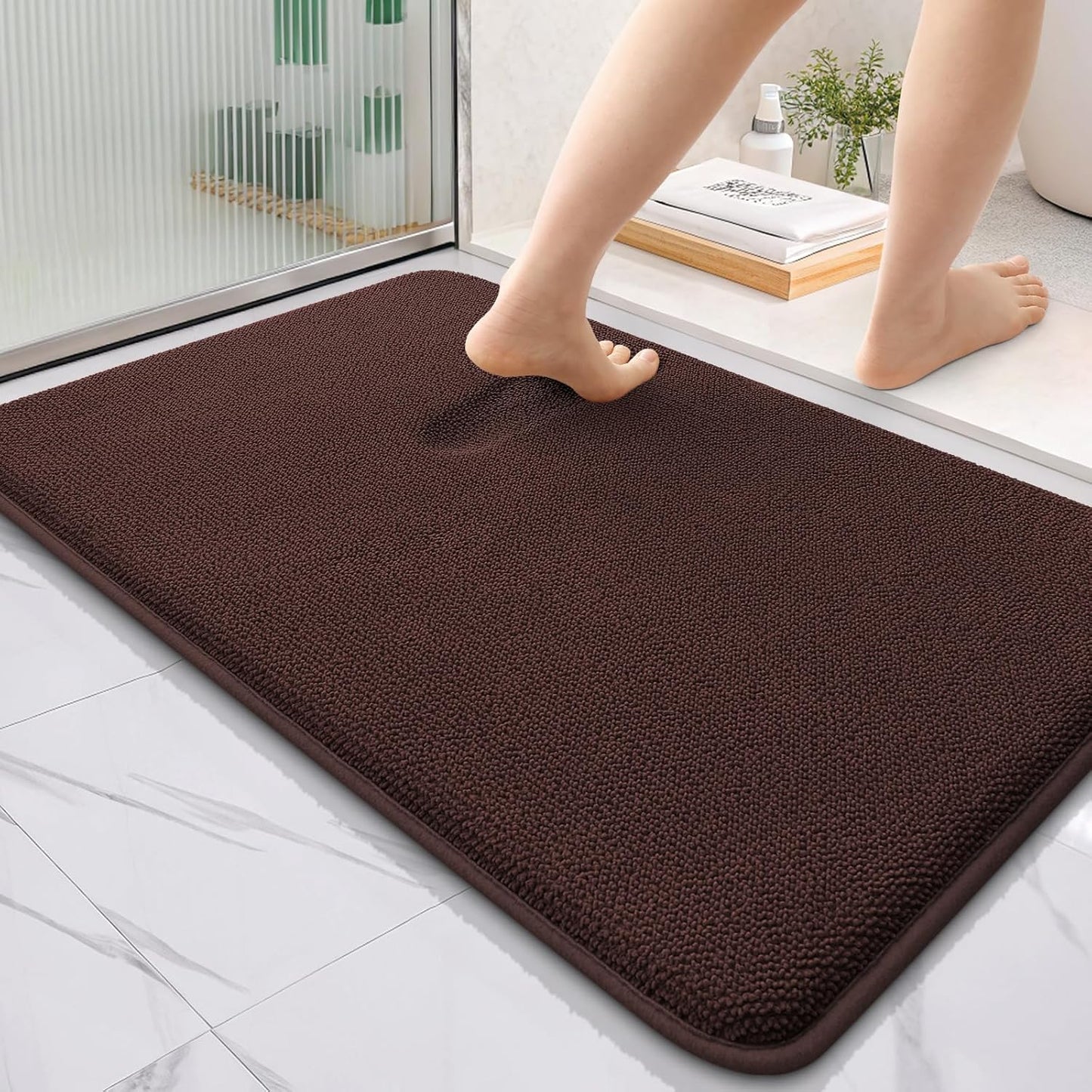OLANLY Thick Memory Foam Bath Mat Rug 36x24, Extra Soft Absorbent Bathroom Rug, Quick Dry Bath Mats, Non-Slip, Machine Washable Carpet for Bathroom, Tub and Shower, Home Decor Accessories, Brown