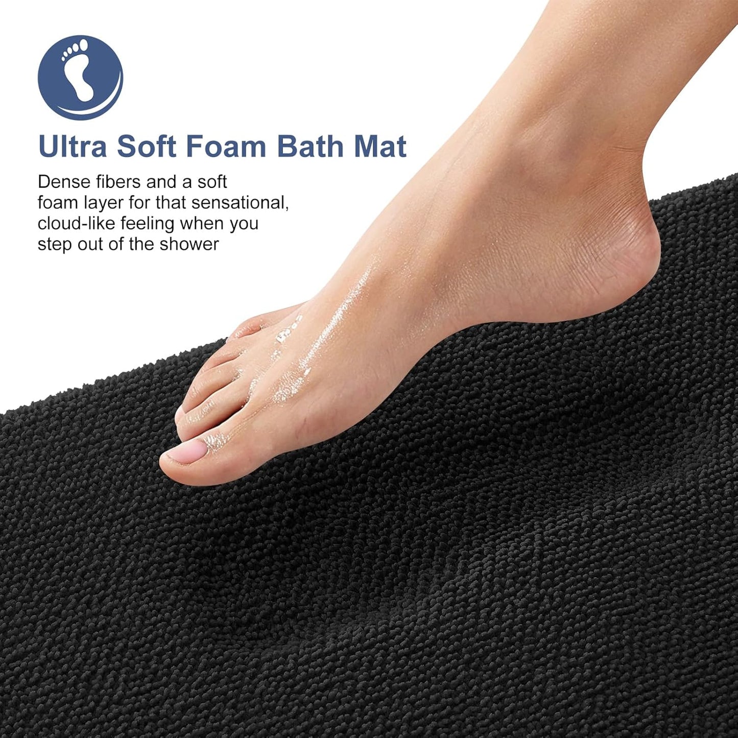 OLANLY Thick Memory Foam Bath Mat Rug 44x24, Extra Soft Absorbent Bathroom Rug, Quick Dry Bath Mats, Non-Slip, Machine Washable Carpet for Bathroom, Tub and Shower, Home Decor Accessories, Black