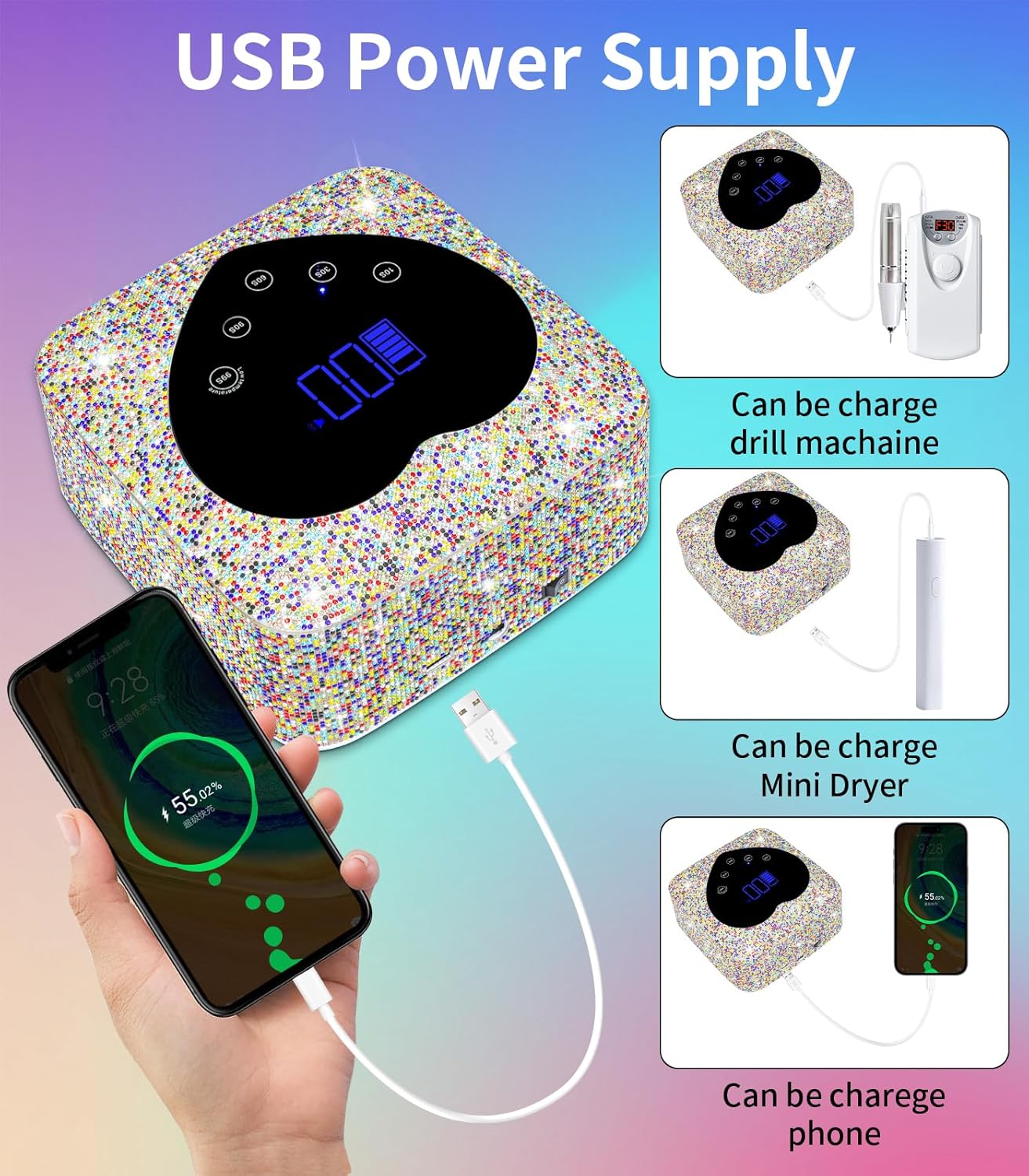 UV Nail Lamp, HUGMAPLE 72W UV Light for Gel Nails, Cordless Rechargeable Diamond Fast Dryer with 5 Timer Setting, Touch Control & Auto Sensor, Professional Led Curing Lamp for Salon & Home