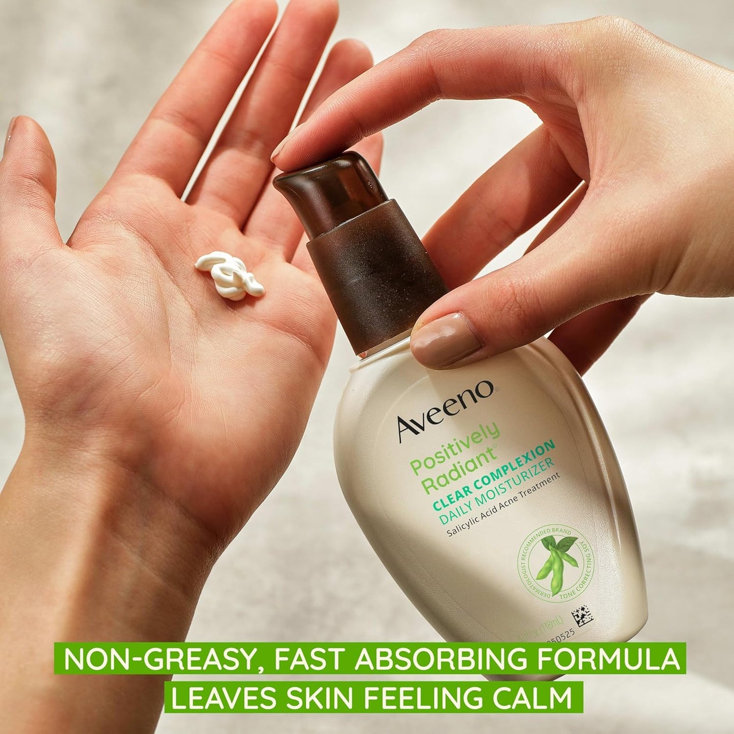 Aveeno Positively Radiant Clear Complexion Face Moisturizer, Acne Facial Moisturizer with Soy and Salicylic Acid for Oily Skin, Hypoallergenic Formula, Paraben-Free, Non-Comedogenic, Pump, 4 FL OZ