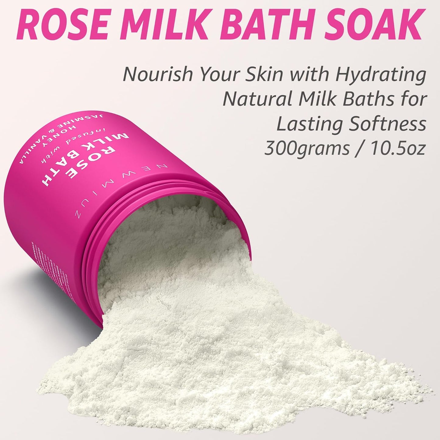 Calming Rose Coconut Milk Bath Soak Moisturize Soften Skin Honey Jasmine Vanilla Destress Luxury Spa Bath Salt Powder Stress Relief Gifts for Women