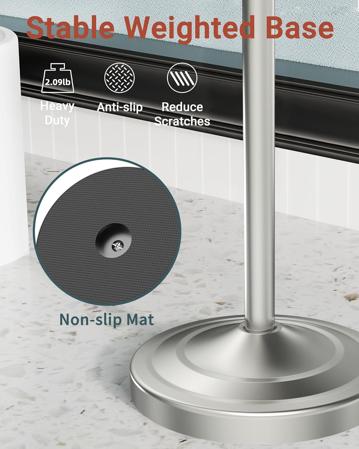 Hand Towel Holder Stand, SUS304 Stainless Steel Weighted Hand Towel Stand for Bathroom Kitchen Countertop Towel Stand with Double Stand Hand Towel Ring Total Height 18"(Nickel)