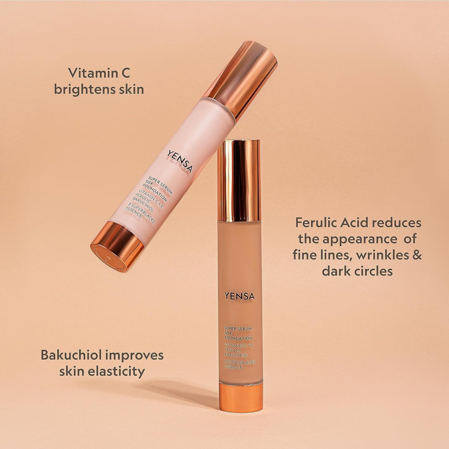 YENSA Serum Foundation Makeup - Super Silk Full Coverage Foundation Enriched with Peptides, Vitamin C & Ferulic Acid to Help Reduce Fine Lines, Wrinkles & Dark Circles - Light 1 (1 oz)