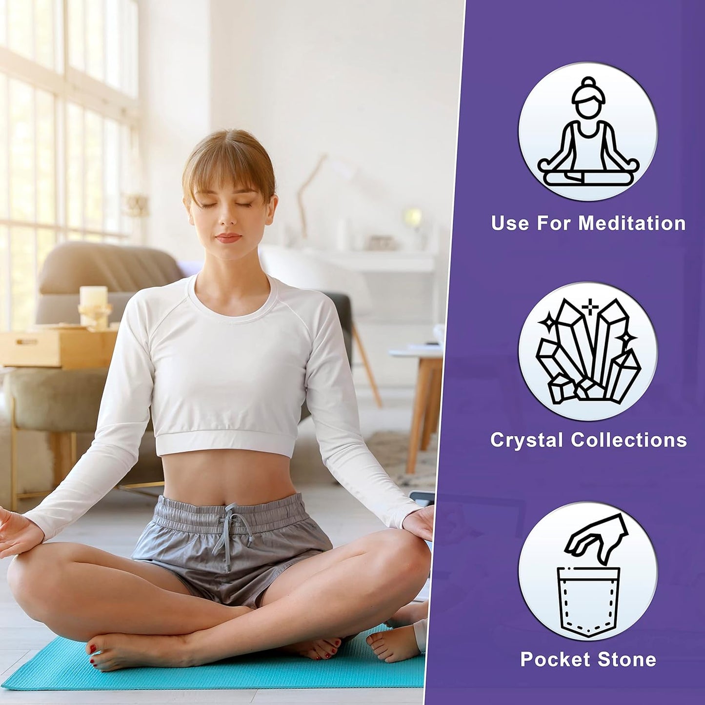 Crocon 50mm Amethyst Large Palm Stone 900+ Carats Pocket Worry Stones for Natural Chakra Balancing Reiki Healing Stones and Crystal Healing Spa Energy Crystals Gifts for Women