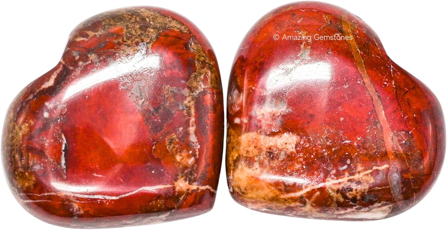 Amazing Gemstone Brecciated Jasper Crystal Heart Palm Stone - Pocket Massage Worry Stone for Natural Body Chakra Balancing, Reiki Healing and Crystal Grid