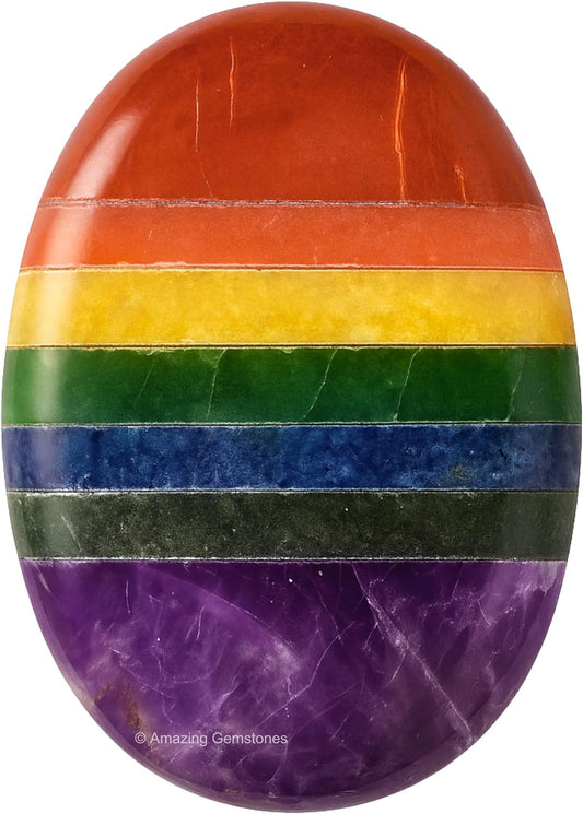 Amazing Gemstone Seven Chakra Crystals and Healing Stones - Large Palm Stone Crystals Piedra - Crystal for Good Luck, Balanced Positive Energy, Meditation - Unique Stocking Stuffers Gifts for Women