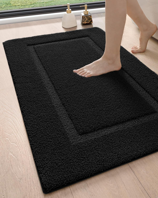 DEXI Bathroom Rugs 43x24, Washable Non Slip Bath Mat for Shower Floor, Absorbent Quick Dry Bathmat with Rubber Backing, Ultra Soft Plush Carpet for Tub, Black