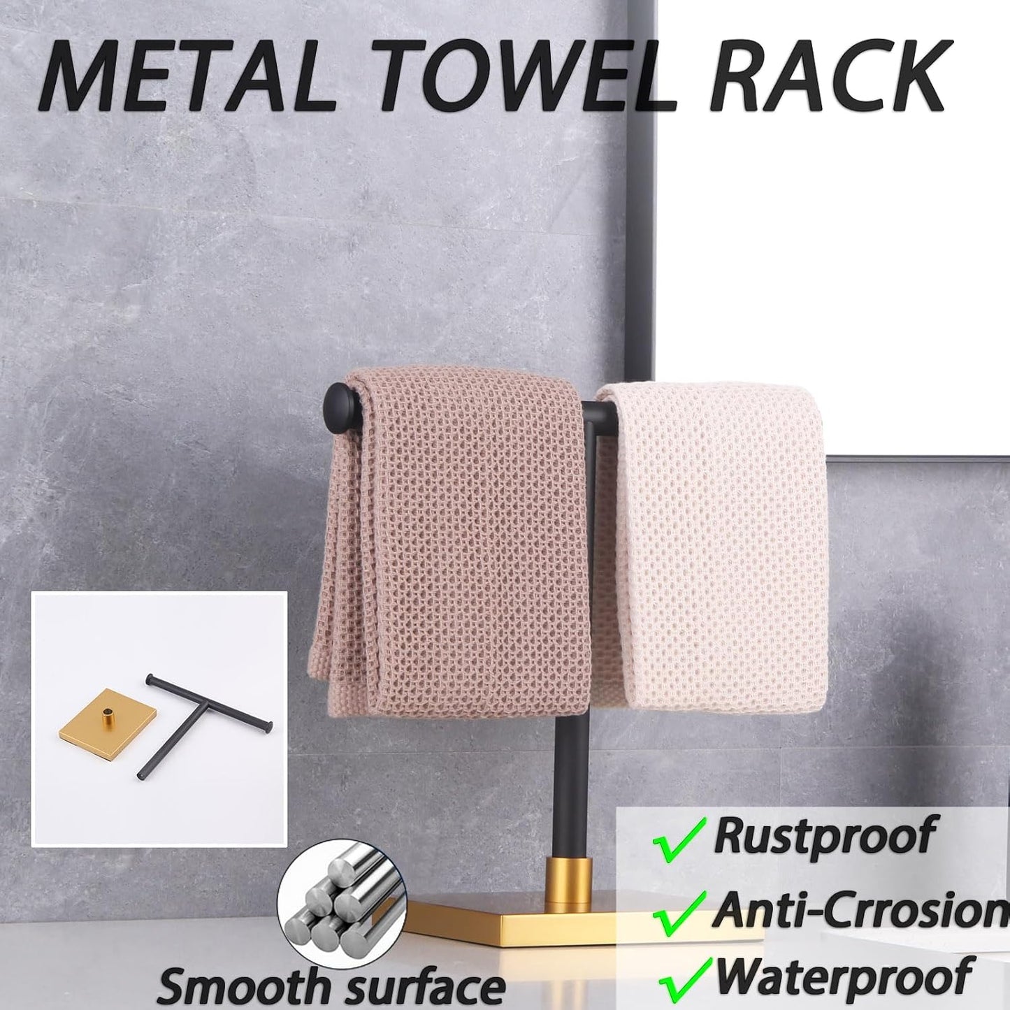 GERZWY Free Standing Countertop Towel Ring Hand Towel Holder Tree Rack SUS 304 Stainless Steel (Black & Gold) DZY011-BD