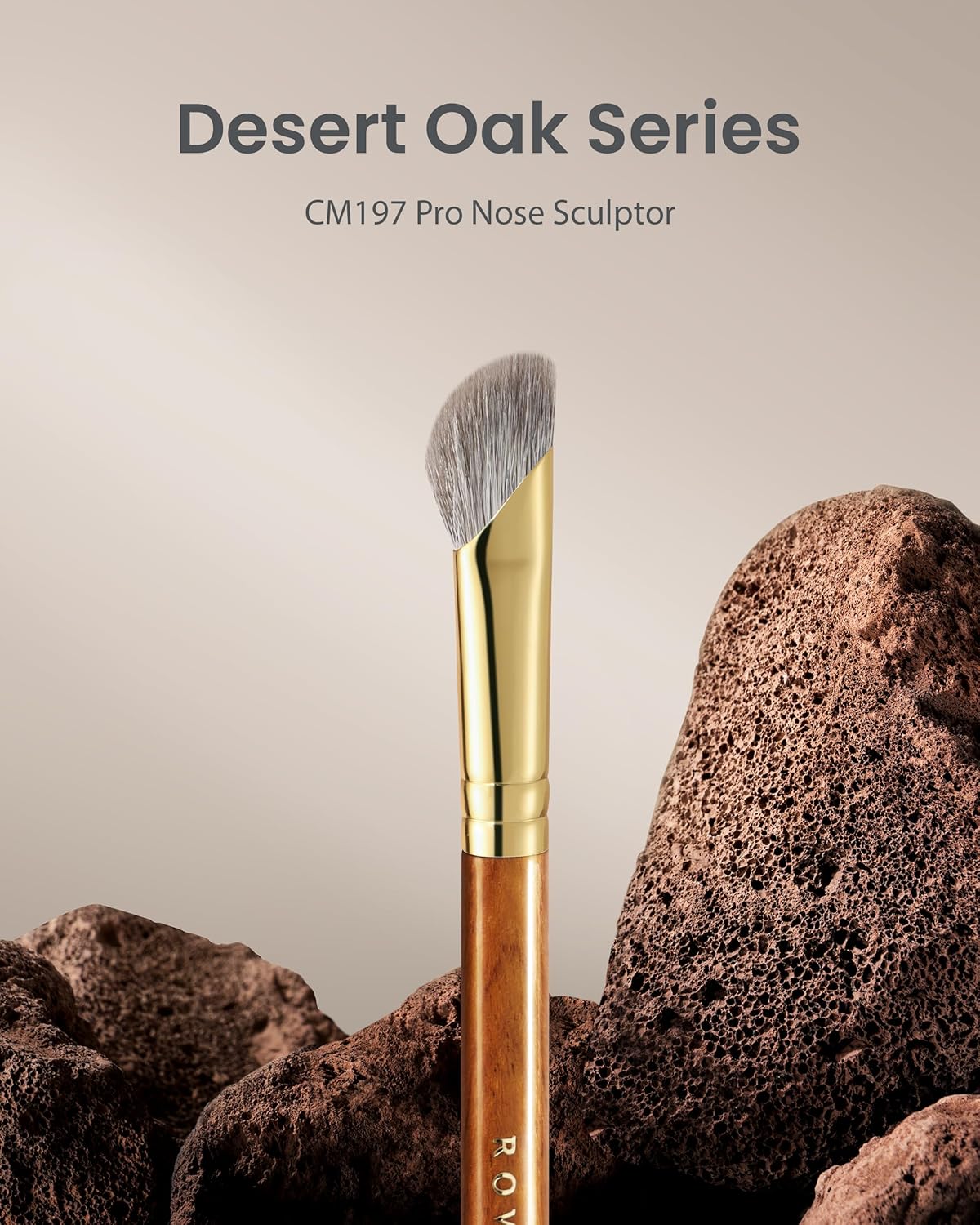 Desert Oak Series Pro Nose Sculptor - Arctic Fluff Hybrid Bristles for Nasal Contouring, Wide Angled Nose Brush, Bubinga Handle (CM 197)
