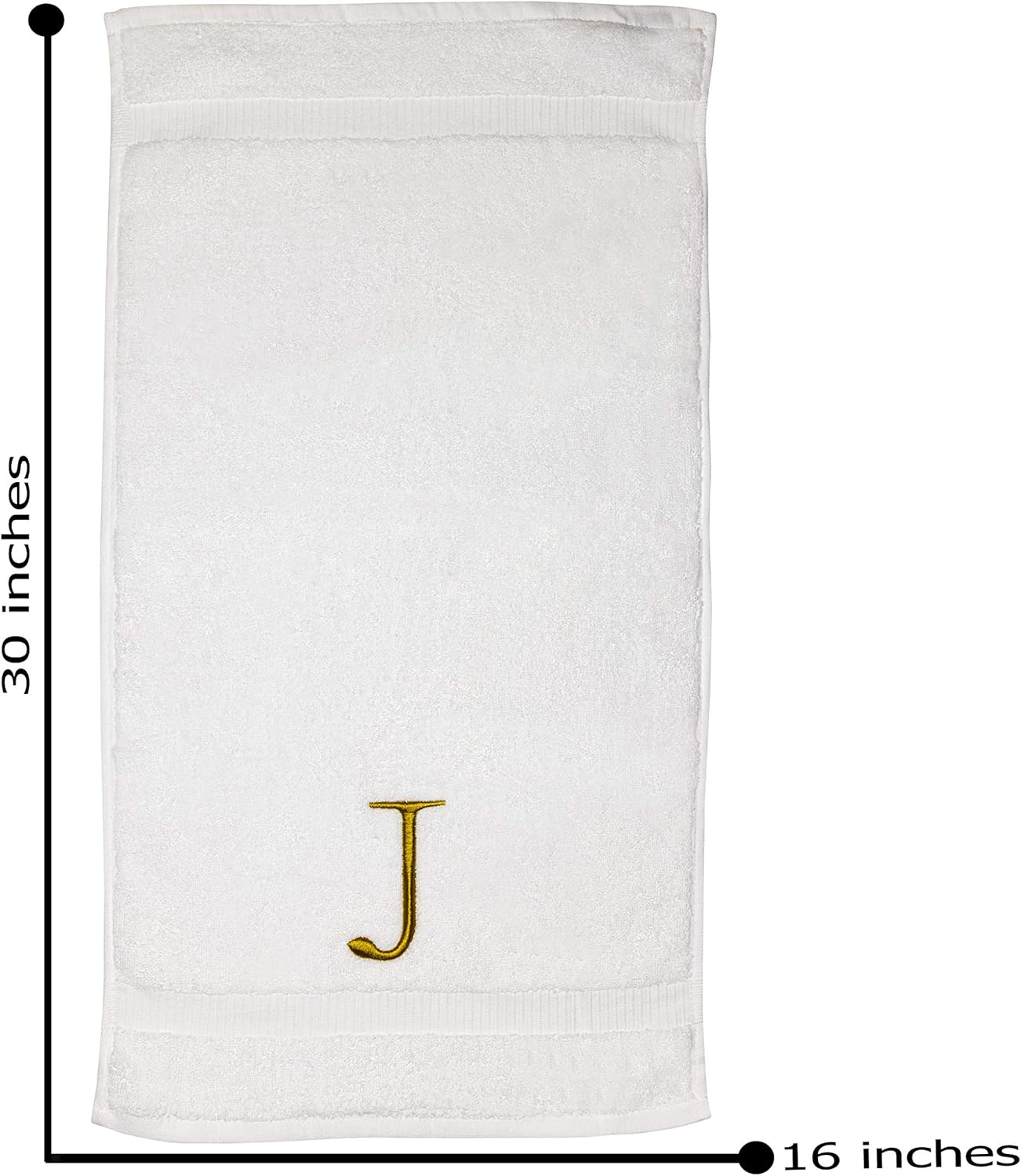 Monogrammed Hand Towels for Bathroom - Luxury Hotel Quality Personalized Initial Decorative Embroidered Bath Towel for Powder Room, Spa - GOTS Organic Certified - Set of 2 Gold Letter J