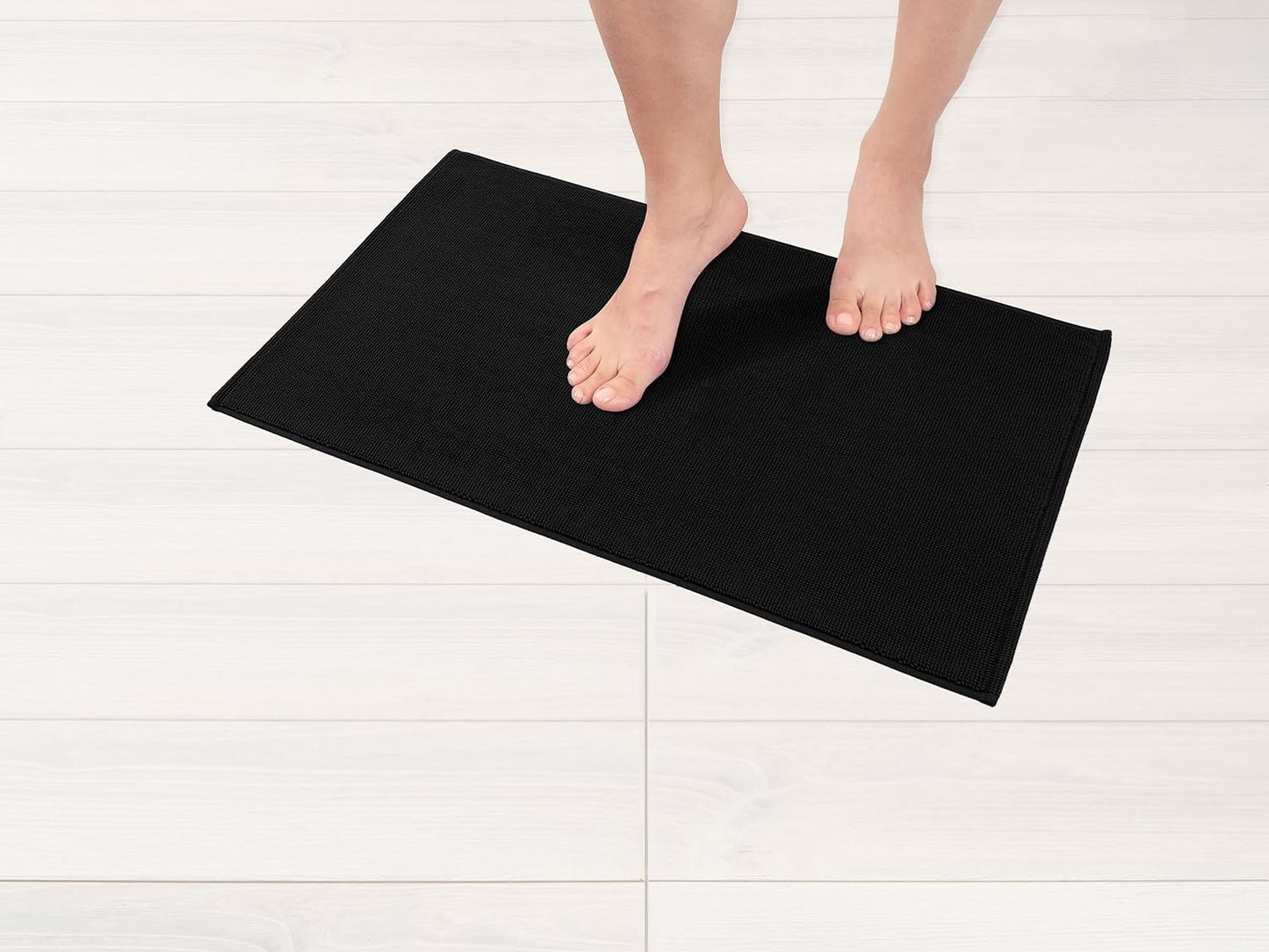 American Soft Linen Bath Rug, 17 in 24 in 100% Cotton Bath Mats Rugs for Bathroom, Slip Reducer Washable Shaggy Form Area Rugs, Black Bath Rug