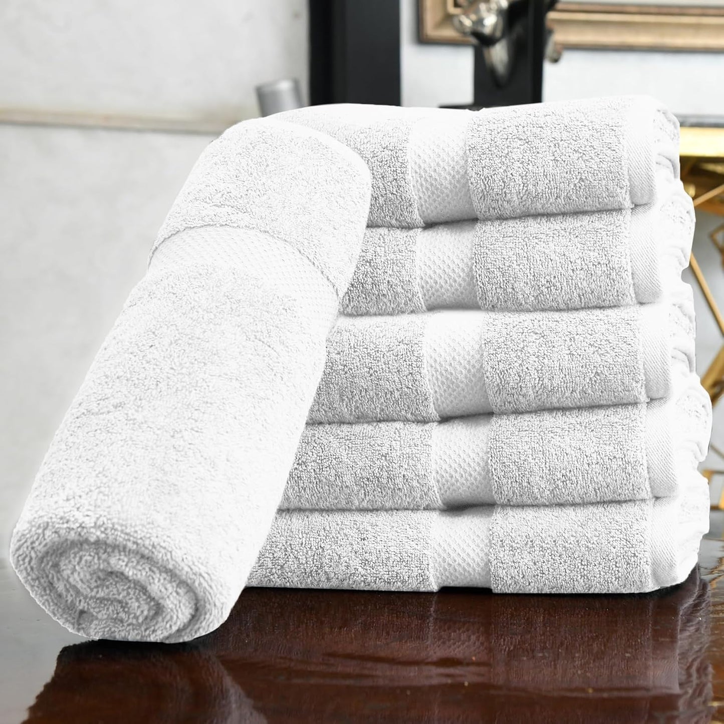 HERCULEAN Premium Bath Towels 24 x 48 Pack of 6 | Quick Dry and Highly Absorbent | 100% Cotton Terry Towels for Bathroom - Perfect for Shower - Pool and Spa - Luxury Soft Towels - White