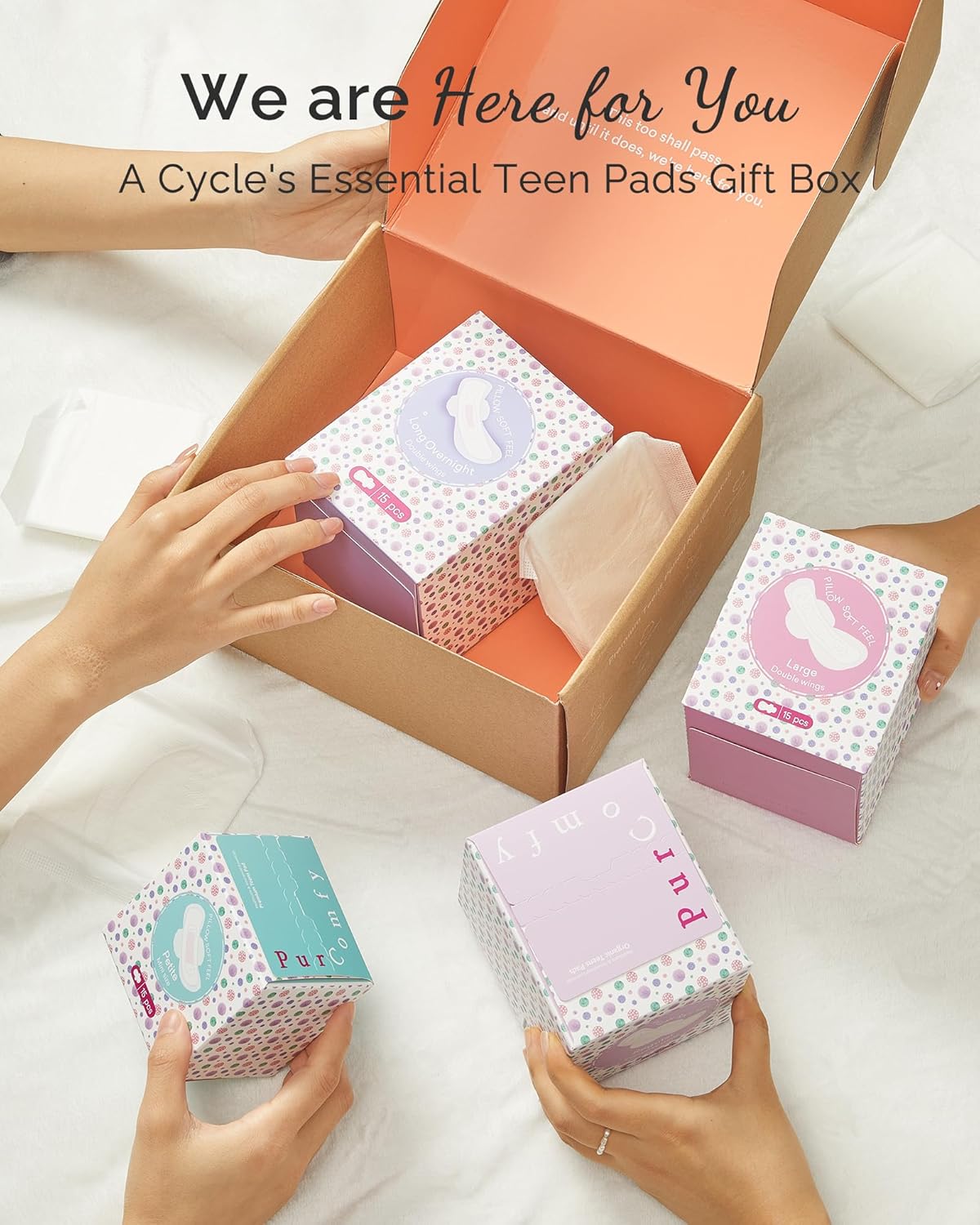 Teens First Period Starter Kit for Girls 9-10-11-12-14 63pcs Period Pads for Tweens Teens, Menstrual Pad Box for Girls Period Kit for School, 4 Essential Size fit for Tween Period Underwear
