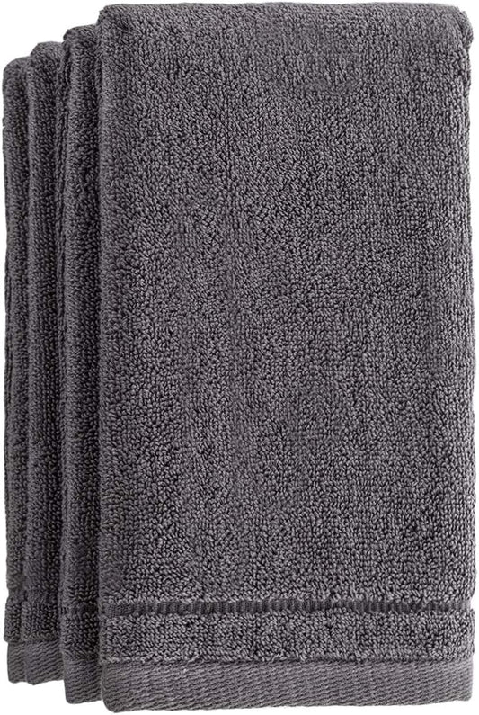 Creative Scents Cotton Fingertip Towels Set - 4 Pack - 11 x 18 Inches Decorative Small Extra-Absorbent and Soft Terry Towel for Bathroom - Powder Room, Guest and Housewarming Gift (Grey)