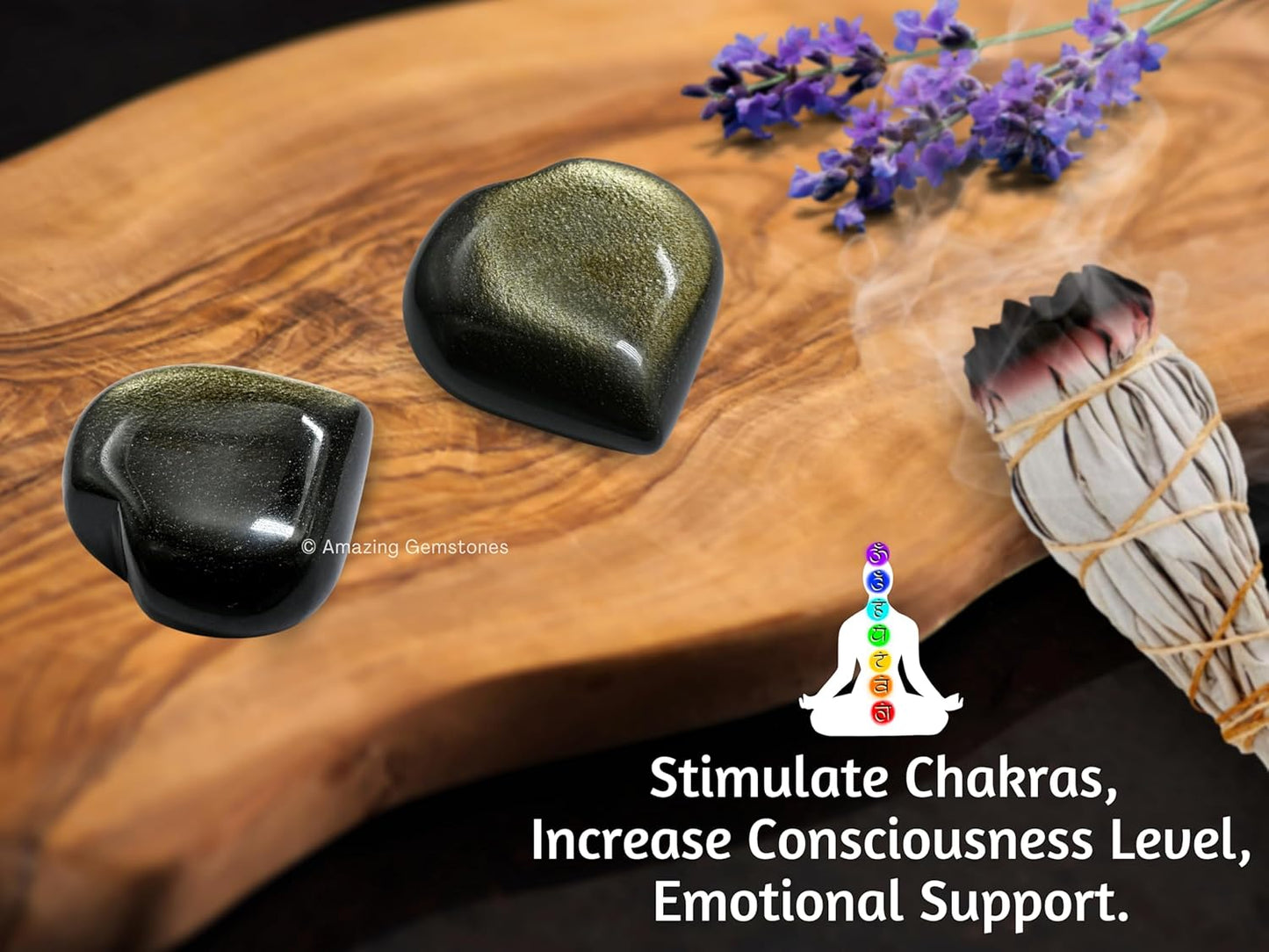 Amazing Gemstone Golden Sheen Obsidian Crystal Heart Palm Stone - Pocket Massage Worry Stone for Natural Body Chakra Balancing, Reiki Healing and Crystal Grid