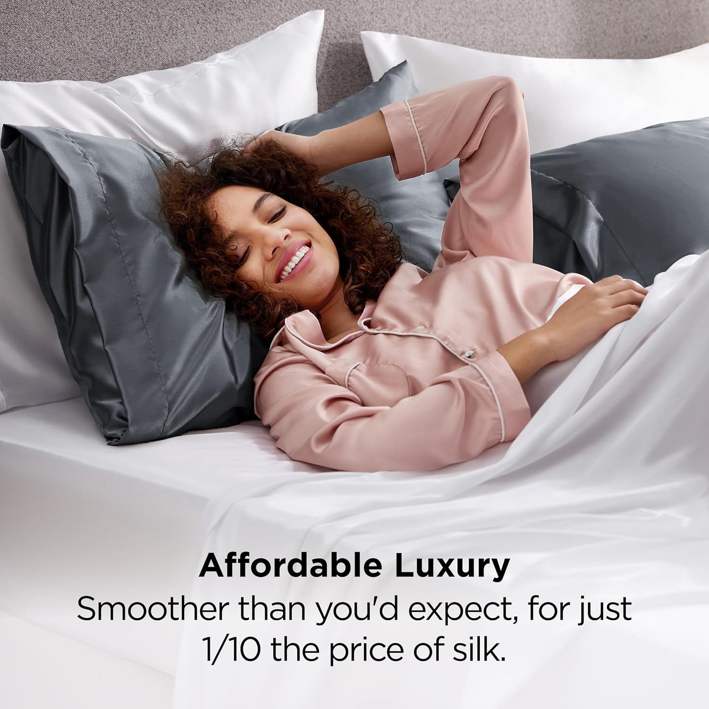 Bedsure Satin Pillowcase for Hair and Skin Queen - Space Grey Silky Pillowcase 2 Pack with Envelope Closure, Similar to Silk Pillow Cases, Gifts for Women Men, 20x30 Inches, 2pcs