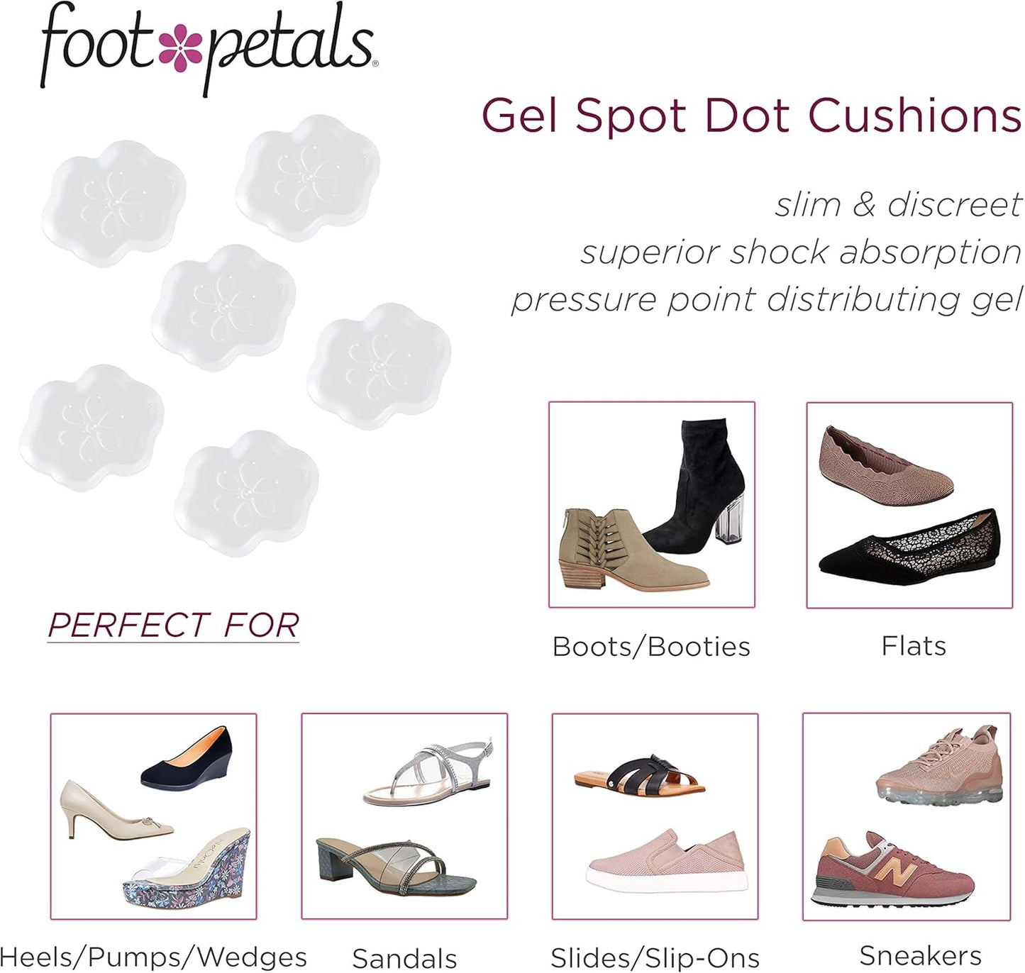 Foot Petals Spot Dot Cushion, Pressure Point Solution for Blister Relief, Rub Protection, Women's Heels, Pumps, Flats