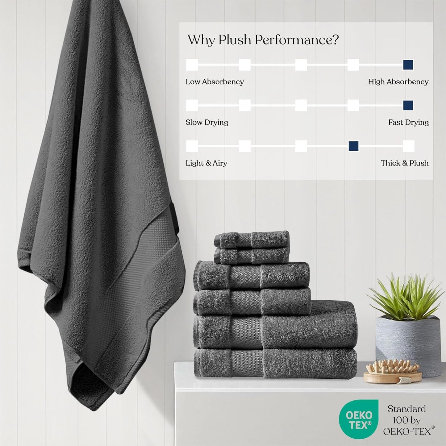 Delara 100% Organic Cotton Towels 650 GSM Plush Feather Touch Quick Dry Towel, 6-Piece Towel Set GOTS Certified, Oeko-Tex Green Certified, 1 Bath Towel, 1 Bath Sheet, 2 Hand Towels & 2 Wash Cloths
