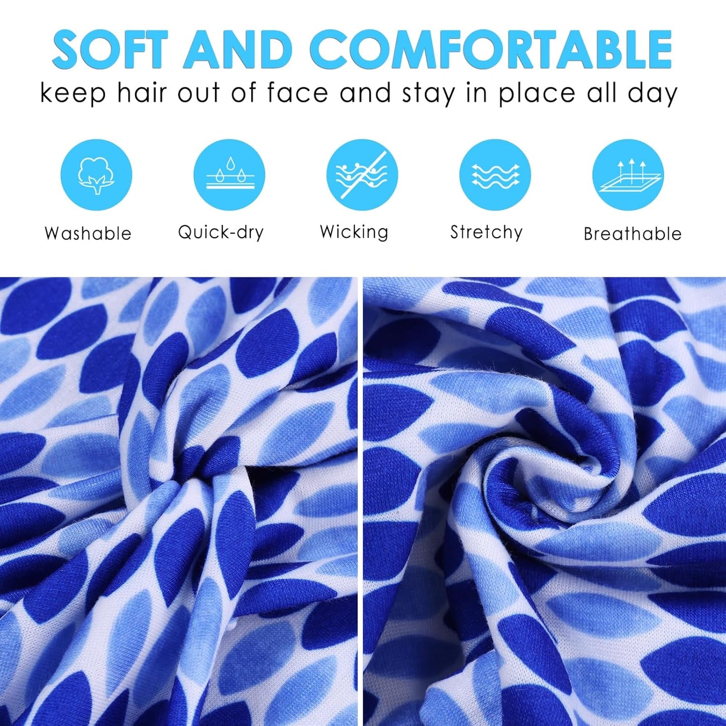 Extra Wide Headbands for Women, 7'' Large Cotton Like Turban Knotted Bandana Head Bands for Women Non Slip, Boho Headbands for Women's Hair (6PCS Print 1, average size)