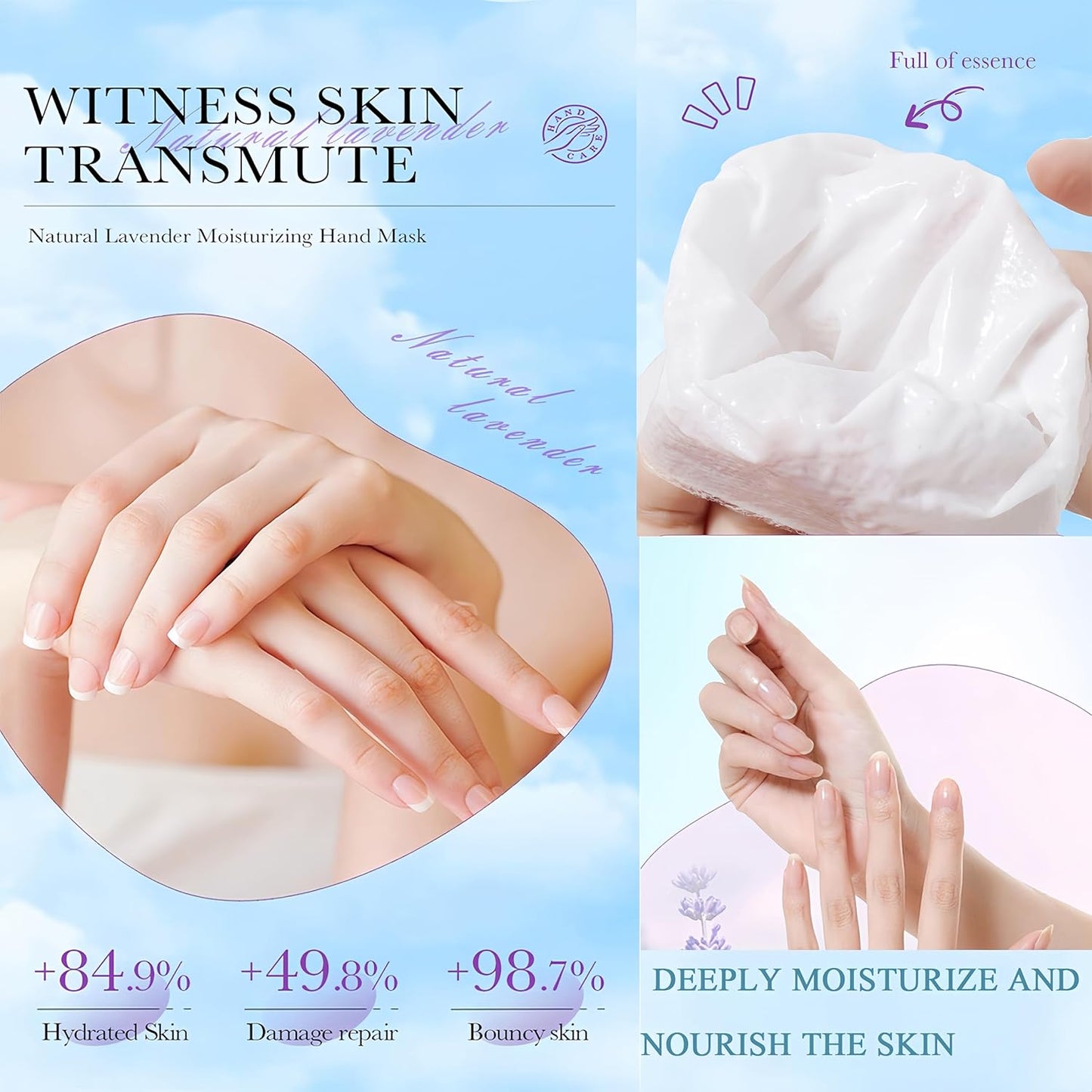 Moisturizing Hand Mask Gloves 9 Pairs, Hydrating Hand Masks for Dry Cracked Hands, Exfoliating Hand Peel Mask, Nourishing Hand Treatment Gloves for Women & Men