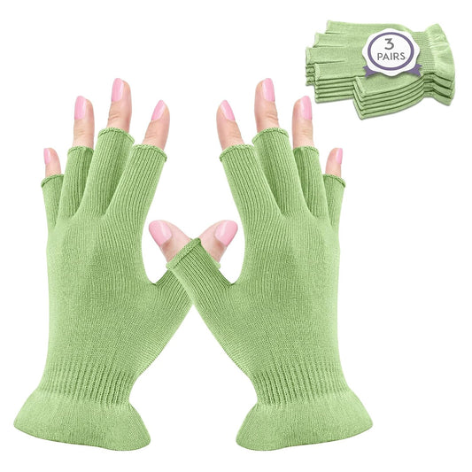 MIG4U Fingerless Moisturizing Gloves, Half Finger Touchscreen Beauty Glove for Eczema, SPA, Dry Hands, Skin Treatment, Summer Sun UV Protection, Apple Green, 3 Pairs S/M