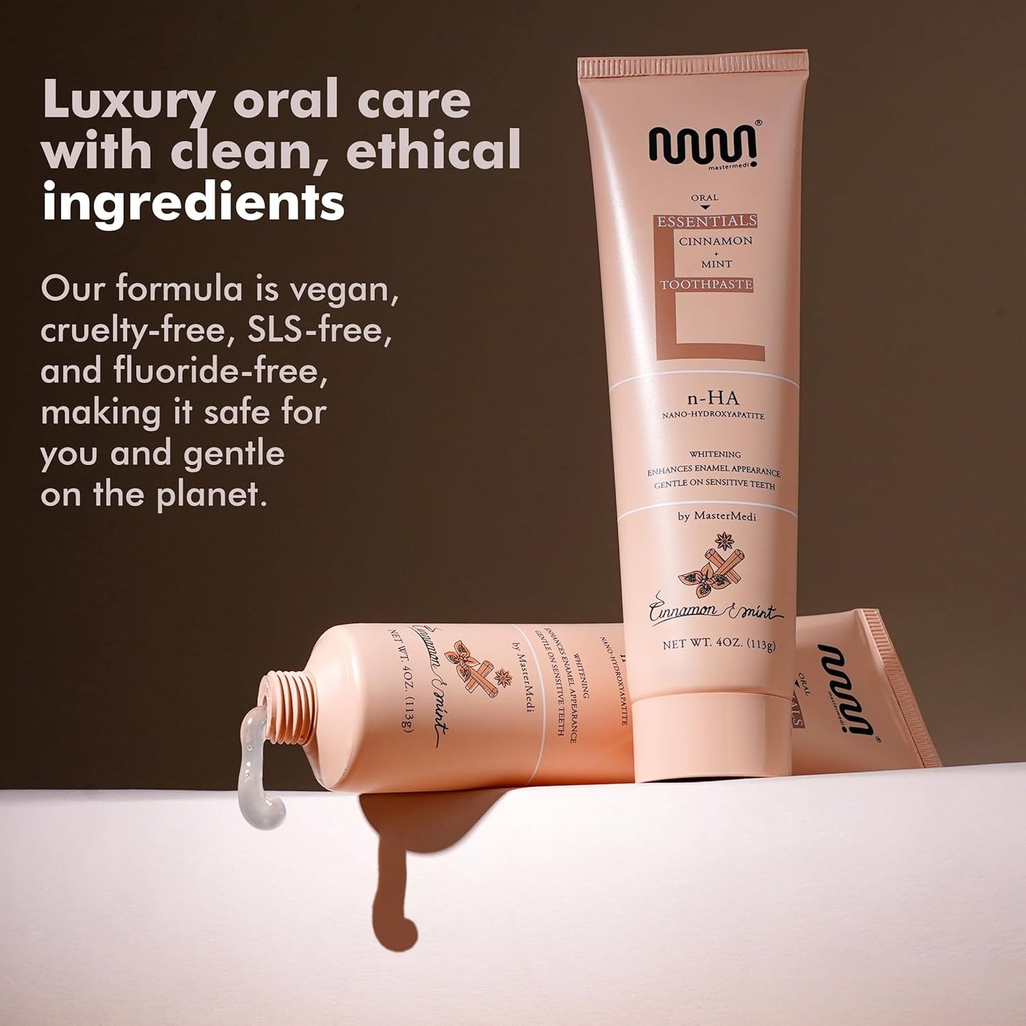 MasterMedi Nano Hydroxyapatite Toothpaste (Inspired by 10% nHA Formulas), Fluoride-Free, Whitening & Sensitivity Relief, Enamel Repair Support, SLS-Free, Xylitol, Mint & Cinnamon 4 Oz (Pack of 1)