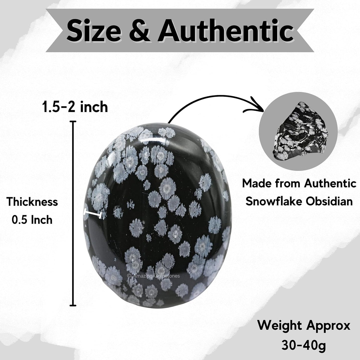 Amazing Gemstone Snowflake Obsidian Crystals and Healing Stones - Large Palm Stone Crystals Piedra - Crystal for Good Luck, Positive Energy, Meditation - Unique Stocking Stuffers, Gifts for Women