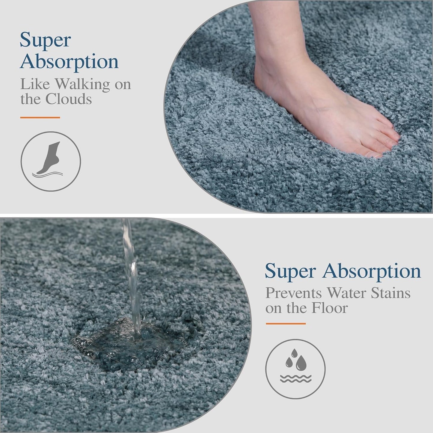 Walensee Non-Slip Bath Mat (16 x 24, Slate) Soft Microfiber Shaggy Bath Mat Machine Washable Thick Plush Rug for Shower