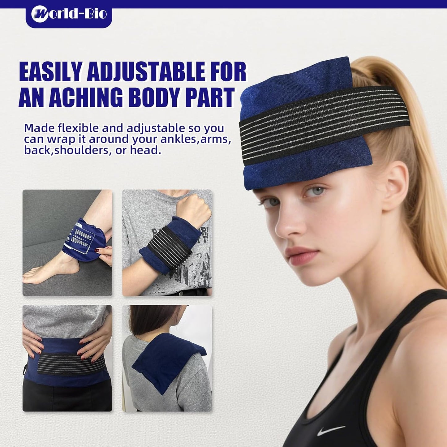 World-Bio Ice Pack for Sports Injuries,Reusable Ice Packs with Adjustable Straps for Muscle Pain, Swelling, Multifunctional Hot and Cold Compress for Knee, Shoulder, Arm, Leg,Back,Head,Ankle