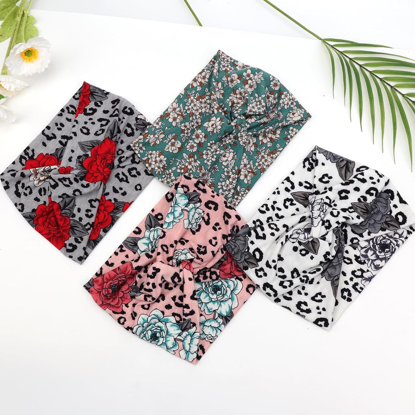 DRESHOW 4 Pack Turban Headbands for Women Wide Vintage Head Wraps Knotted Cute Hair Band Accessories