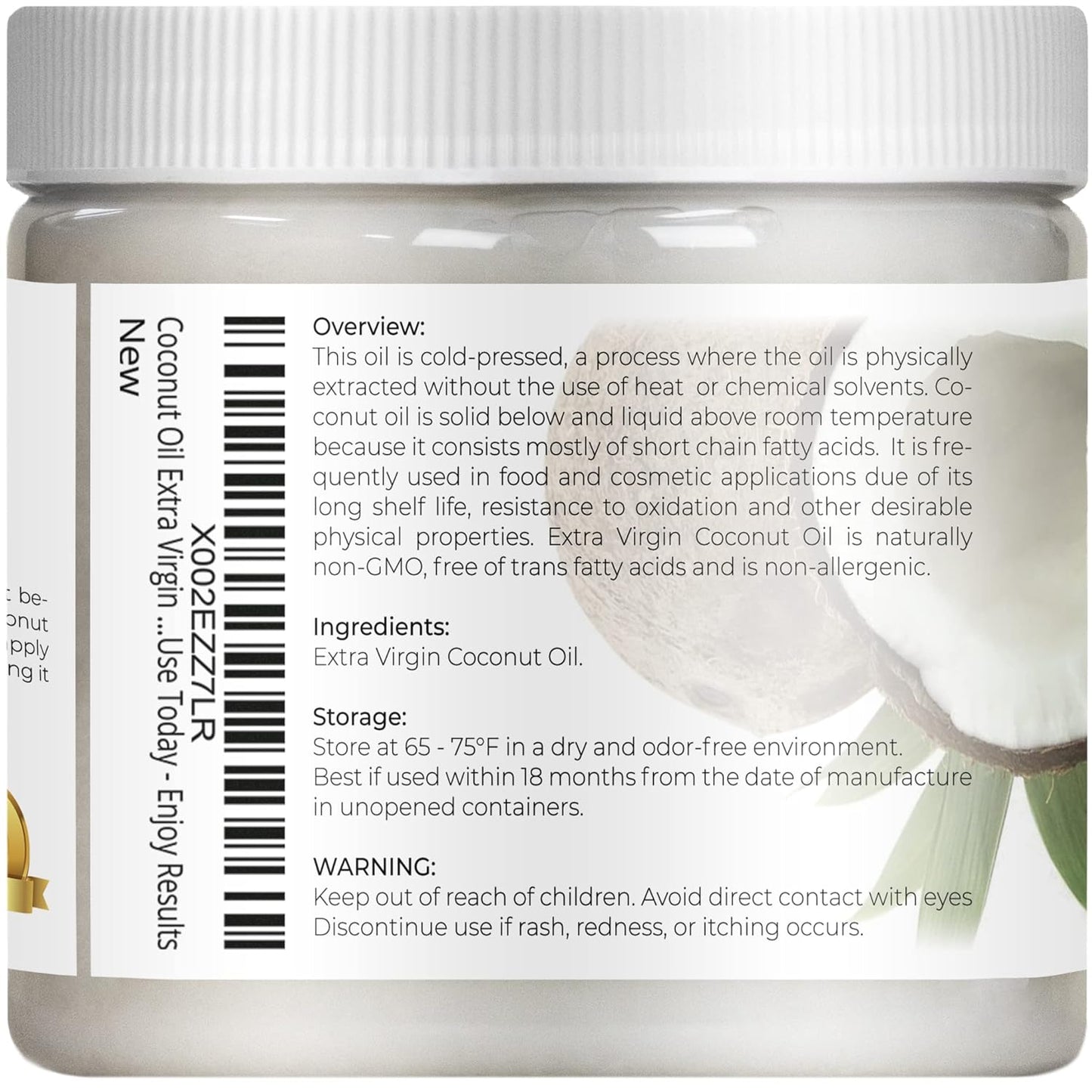 Velona USDA Certified Organic Coconut Oil Extra Virgin - 16 fl oz | Food and Cosmetic Grade | in jar | Extra Virgin, Cold Pressed