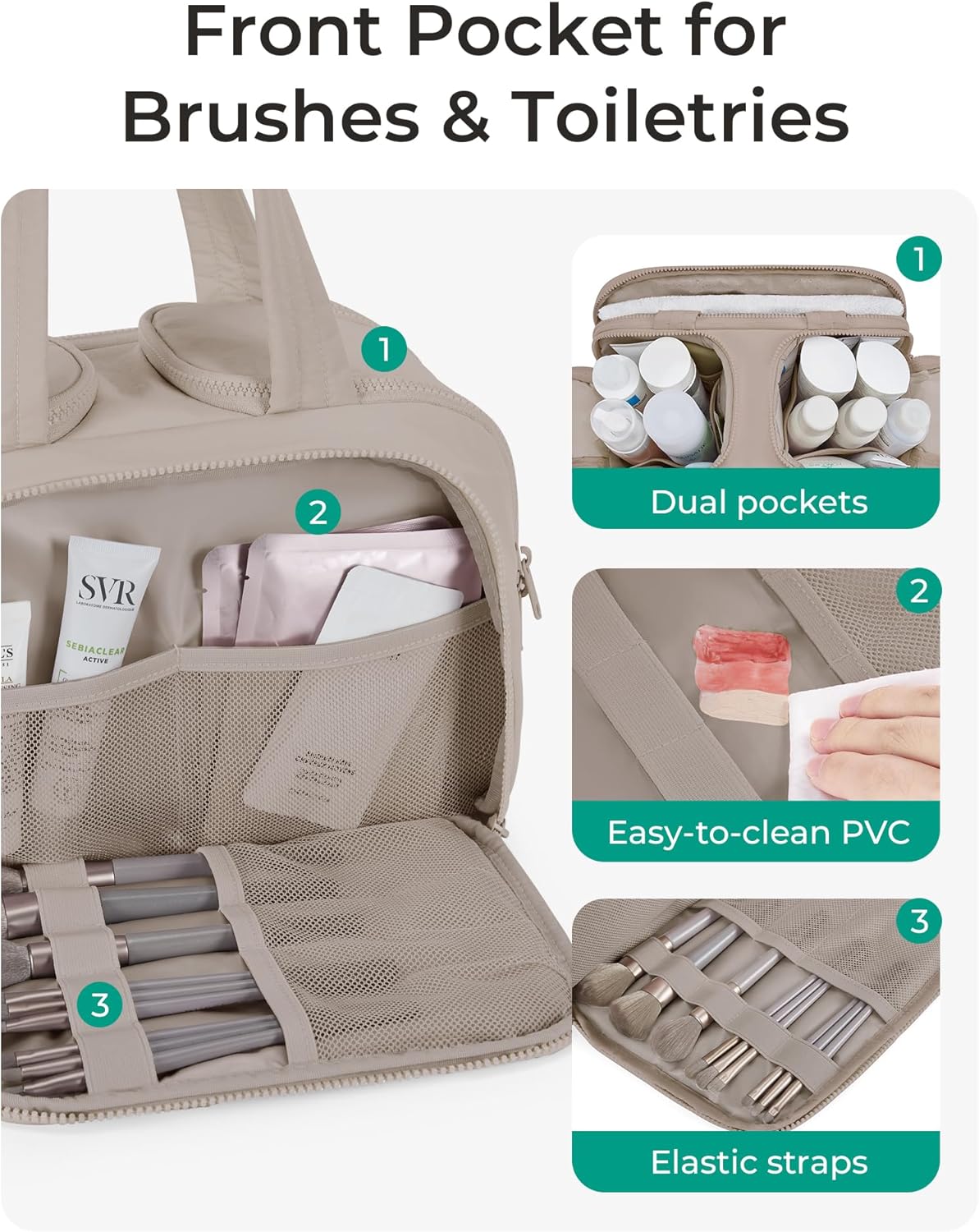 BAGSMART Travel Toiletry Bag, Lightweight Large Wide-open Travel Bag for Women, Puffy Cosmetic Makeup Bag Organizer with Handle for Accessories,Essentials, Toiletries, Grayish Brown