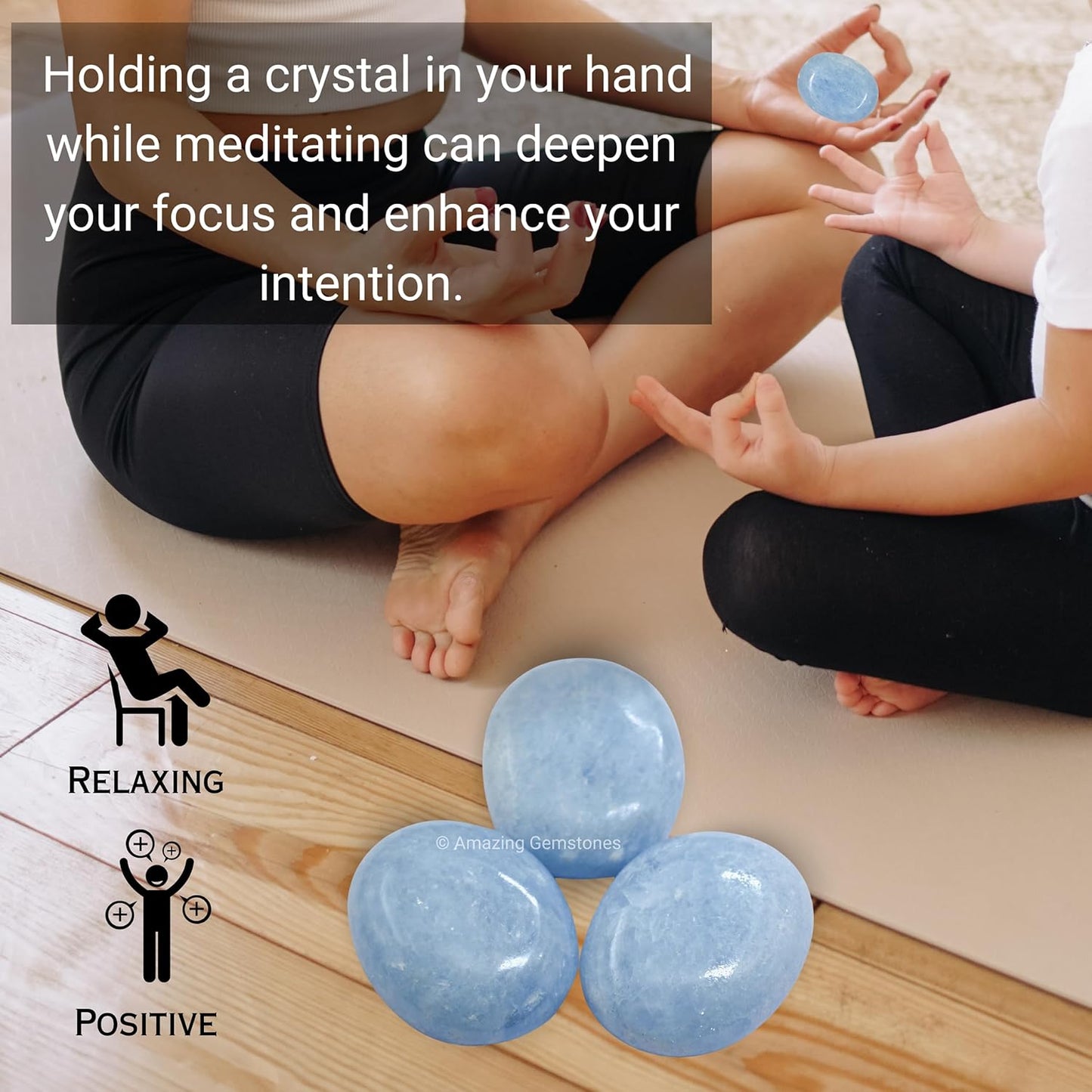Amazing Gemstone Blue Calcite Celestite Crystals and Healing Stones - Large Palm Stone Crystals Piedra - Crystal for Good Luck, Positive Energy, Meditation - Unique Stocking Stuffers Gifts for Women