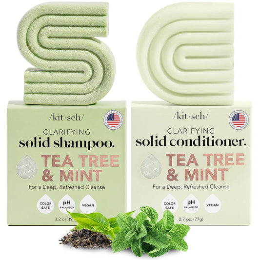 Kitsch Clarifying Tea Tree Shampoo and Conditioner Set – Shampoo & Conditioner Bar for Women and Men, Scalp & Oil Control Hair Care – Free of Paraben, Sulfate & Silicone – Made in USA - 2 pcs