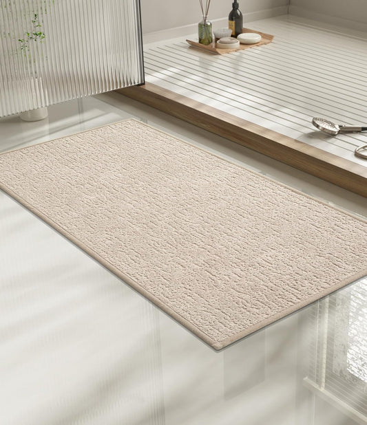 chakme Bathroom Rugs Mat 32x17, Ultra Thin Non Slip Bath Mat Quick Dry Absorbent Bath Mat for Bathroom Floor, (Light Beige, 32"x17")