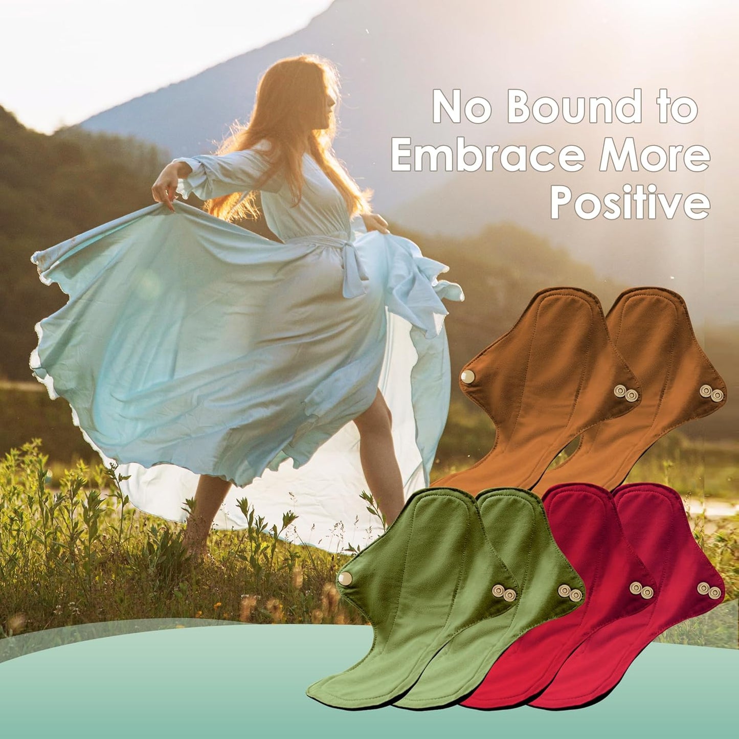 wegreeco 6 Pcs Reusable Menstrual Pads, Ultra Absorbent Cloth Pads for Heavy Flow, Sanitary for Teens, Women, Nonslip, Inner Aqua, Burgundy, Coffe, Rose Gold Outer, XL