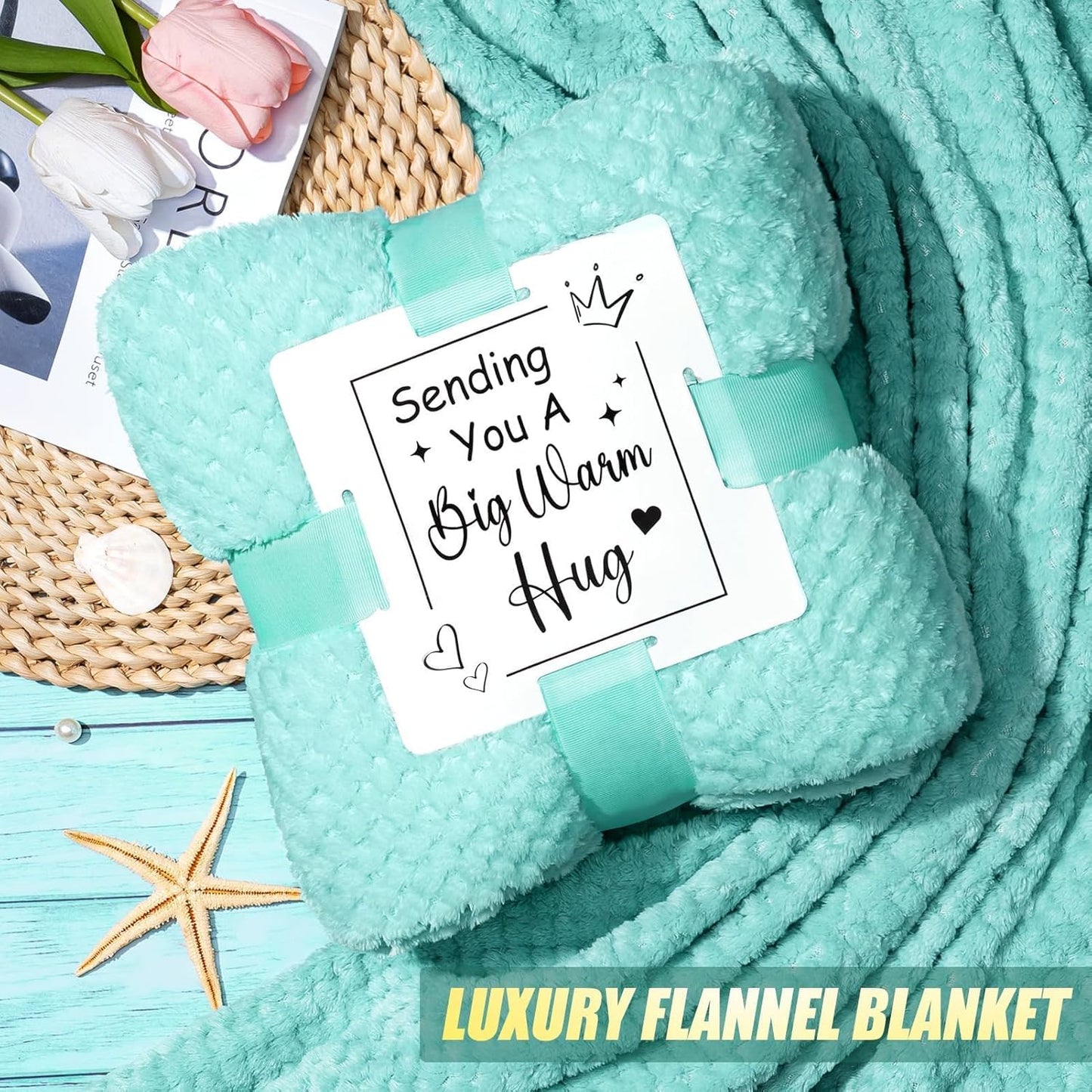 Birthday Gifts for Women Self Care Get Well Soon Gifts, Ocean Relaxing Spa Gifts Box Care Package Basket w/ Luxury Flannel Blanket 40 oz Tumbler, Christmas Gifts Set for Mom Her Wife Girlfriend Sister