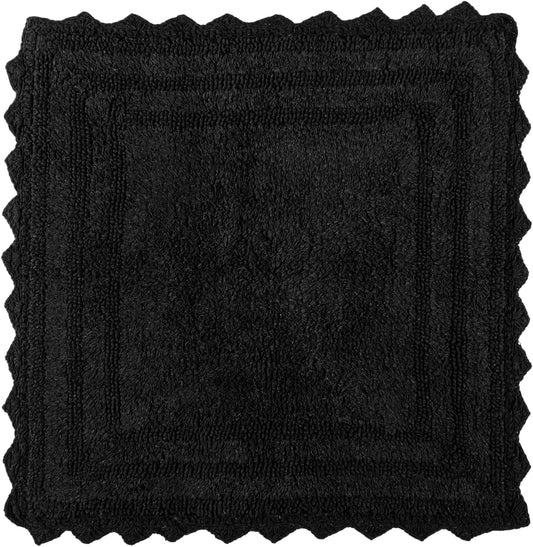 RAJRANG Black Cotton Bath Mat | 24 Inch Square Reversible Rug with Crochet Pattern for Bathroom, Spa, or Kitchen | Soft, Absorbent, Woven Boho Washable Floor Mat