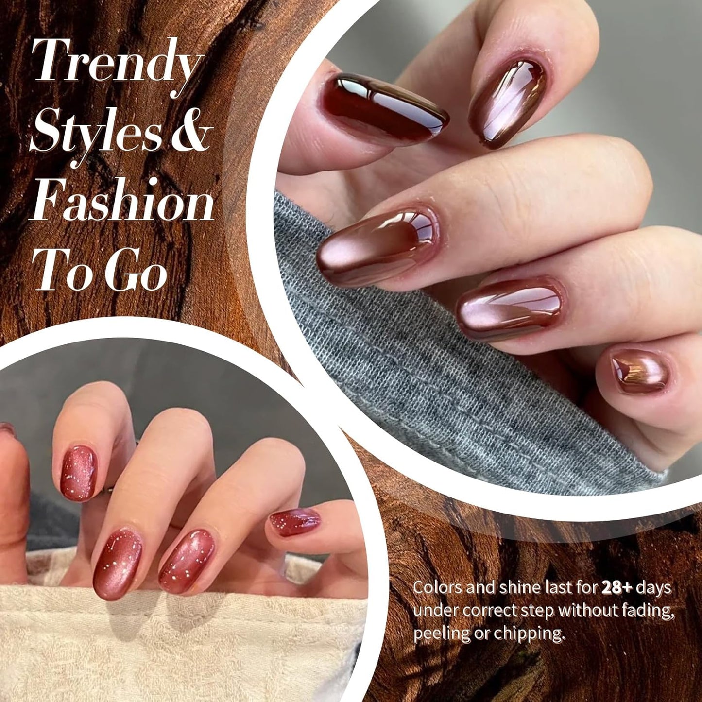 BORN PRETTY Cat Magnetic Eye Gel Nail Polish,Jelly Glass Crystal Brown Burgundy Wine Bloody Red Black Magnetic Gel Polish,Fall Winter Glitter Soak Off Nail Polish Art Salon Manicure Home Gift 7ML 6pcs