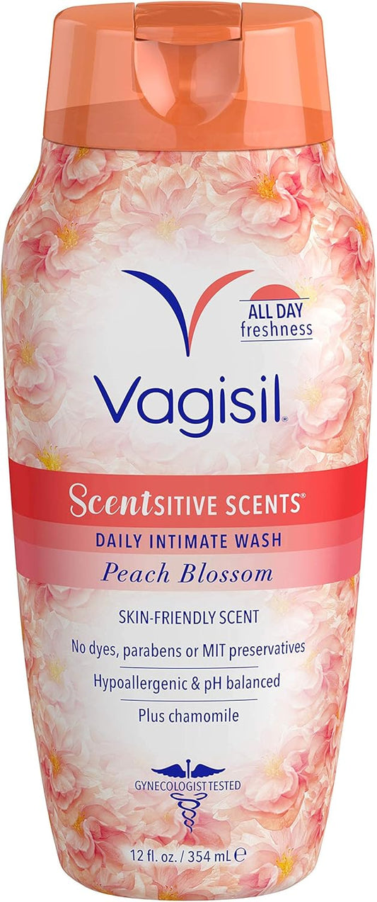 Vagisil Feminine Wash for Intimate Area Hygiene, Scentsitive Scents, pH Balanced and Gynecologist Tested, Peach Blossom, 12 oz (Pack of 1)