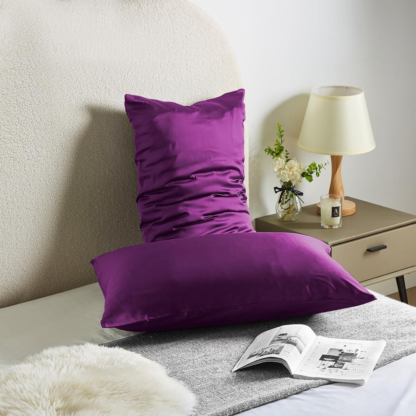 Silk Pillowcase for Hair and Skin Mulberry Silk Pillow Cases Soft Breathable Smooth Both Sided Natural Silk Pillowcase with Zipper Beauty Sleep 1 Pack for Gift (Standard, Purple)