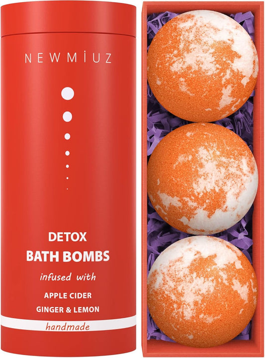 Natural Detox Bubble Bath Bombs Apple Cider Ginger Lemon Essential Oils Cleanse Hydrate Skin Extra Large Handmade Relaxing Spa Gift for Women Men