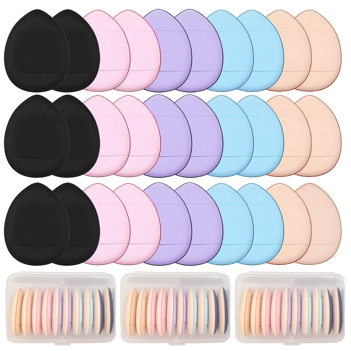 ‌30 Pcs Mini Powder Puffs & mini makeup sponge Set - setting powder puff, Dual-Use (Dry/Wet) for Foundation, Concealer & Eyeshadow - Soft, powder puffs &makeup puff Makeup Sponges with Storage Box