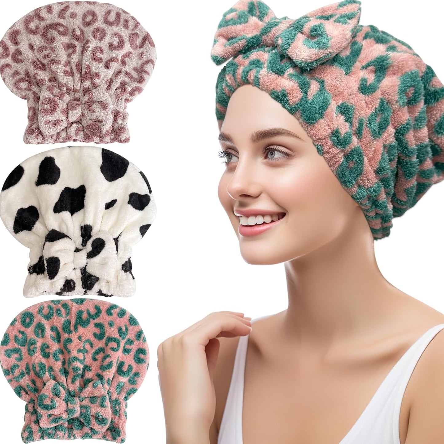 Jseng 3Packs Microfiber Hair Towel for Women - Quick-Drying, Super Absorbent Hair Wrap with Bow Design, Soft Hair Towel Turban for Curly Long Wet Hair