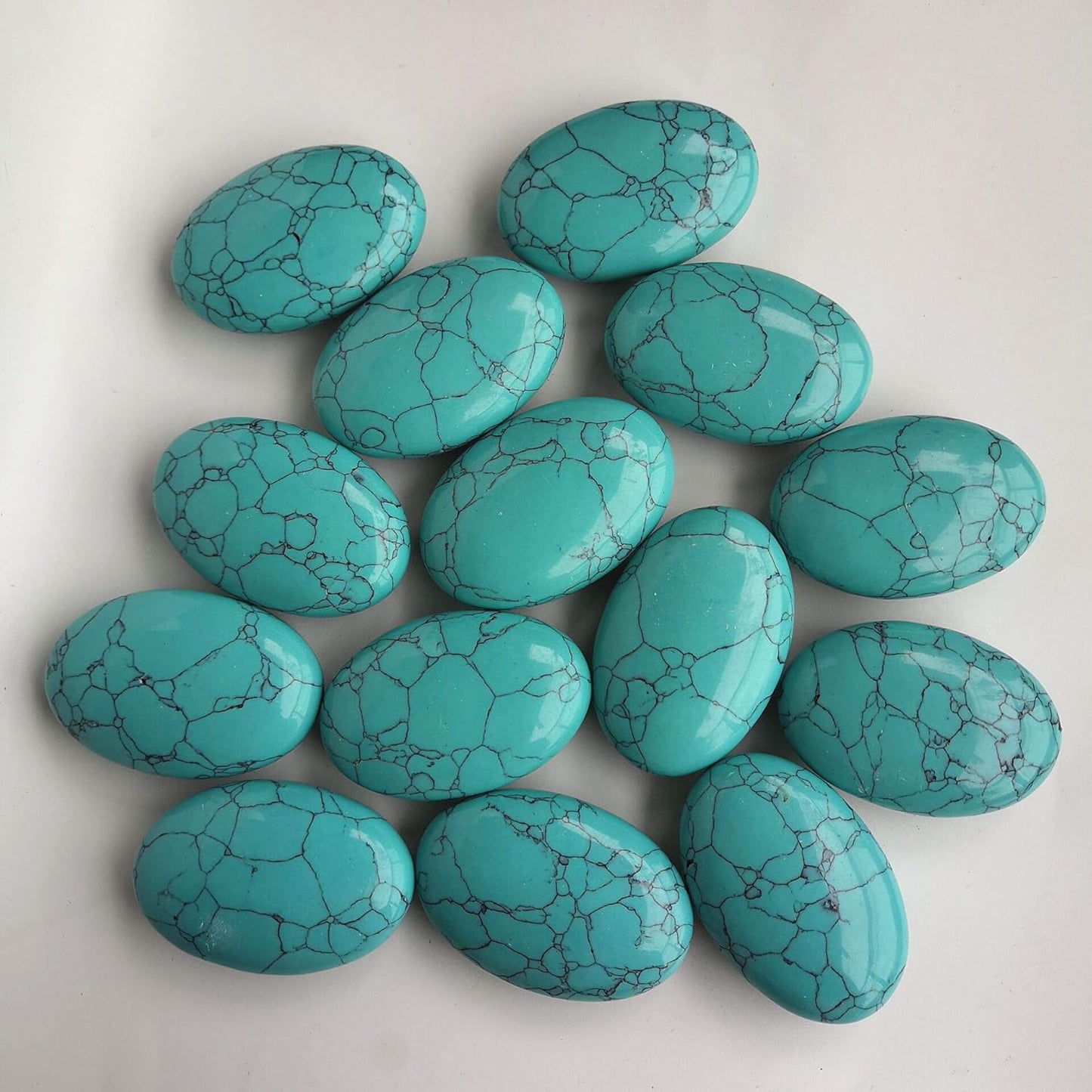 Synthesis Green Howlite Turquoise Oval Polished Worry Stones, Healing Crystal Indoor Fountain Stones Massage Energy Anxiety Relief Items
