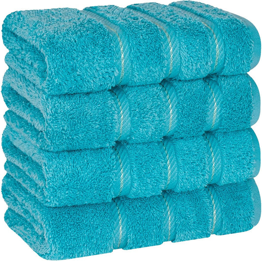 American Soft Linen Luxury Hand Towels for Bathroom, 600 GSM 100% Cotton Turkish 4 Piece Hand Towel Set, 600 GSM Hand Face Towels for Kitchen, Aqua Blue Hand Towels