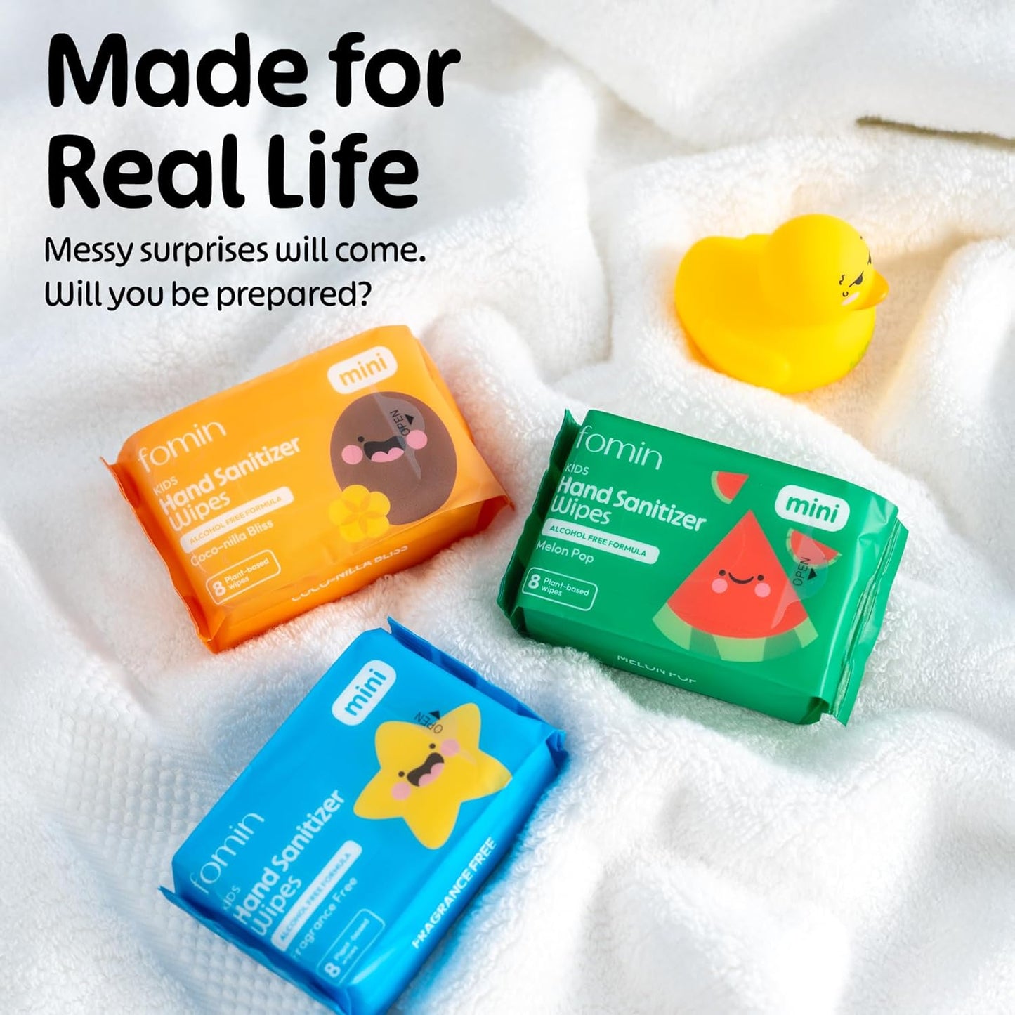 Fomin Mini Hand Sanitizer Wipes 8 Pack (8 Count) - Variety Pack Mini Wet Wipe - pH Balanced, Biodegradable, Antibacterial On The Go Hand Sanitizing Wipes - Hypoallergenic, Plant-Based Travel Wipe